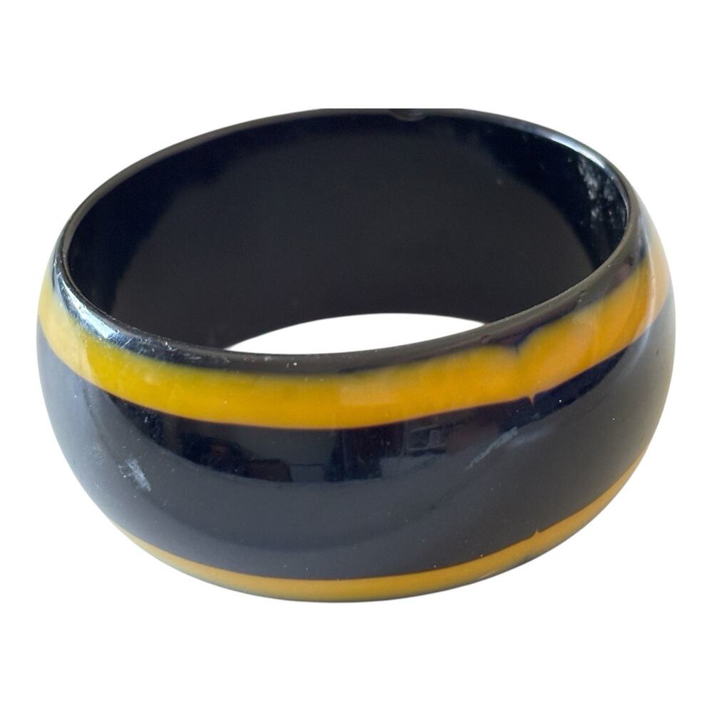MCM Lucite Mahogany Yellow Striped Bracelet Bangle 1960s 1960s Vintage
